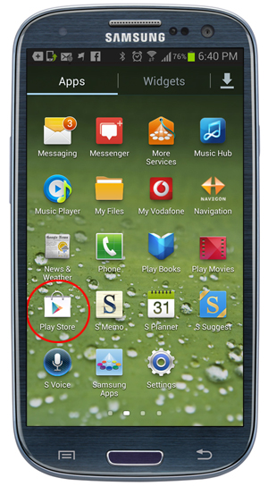 Mobile device with Google Play Store app circled.