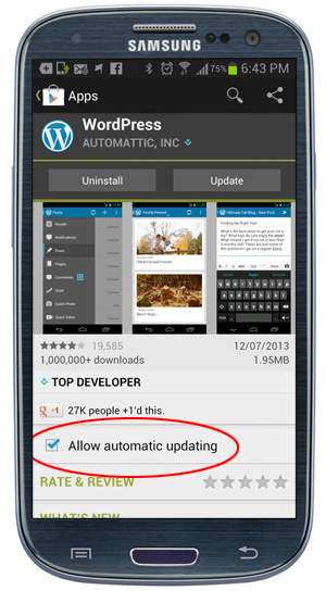 WordPress app screen viewed from android device.