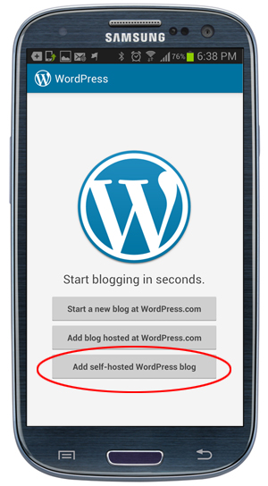 WordPress app - start blogging options