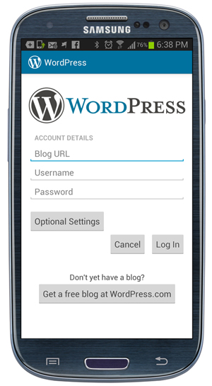 WordPress app - Account details screen.