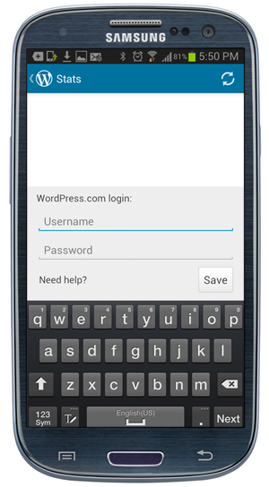 WordPress App - Login details.