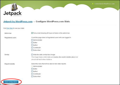 Jetpack: Save configuration button