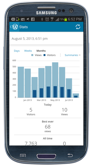 WordPress App -Stats scren.