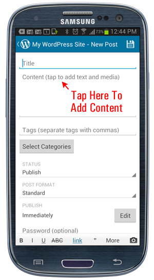 Mobile App - Posts screen - Add Content.