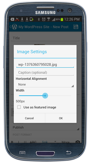 Mobile App - Image Settings screen.