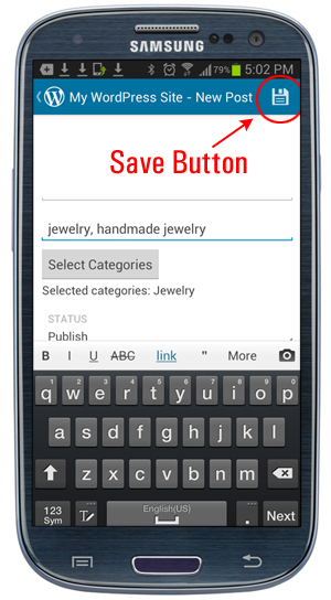 Mobile App - Save button icon.