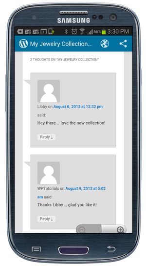 WordPress Mobile App - Post comments screen.