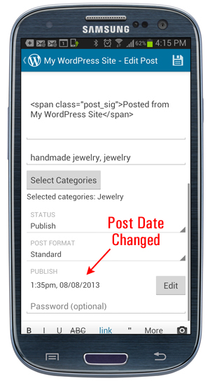 WordPress Mobile App - Post date