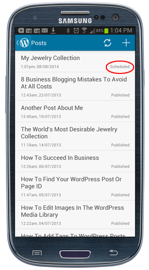 WordPress Mobile App - Scheduled Posts.