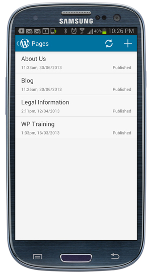 WordPress Mobile App - Pages List.