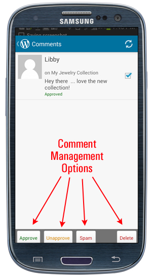 WordPress App - Comment Management Options.