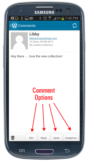 WordPress App - Comment Options.