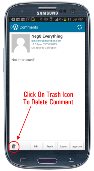 WordPress App - Comment Trash Icon.