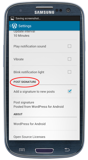 WordPress App: Settings - Post Signature