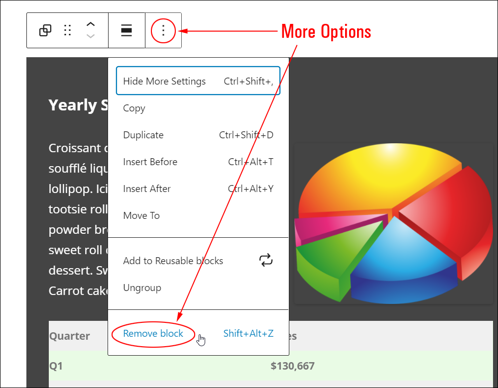 Group block: More Options tool - Remove block.