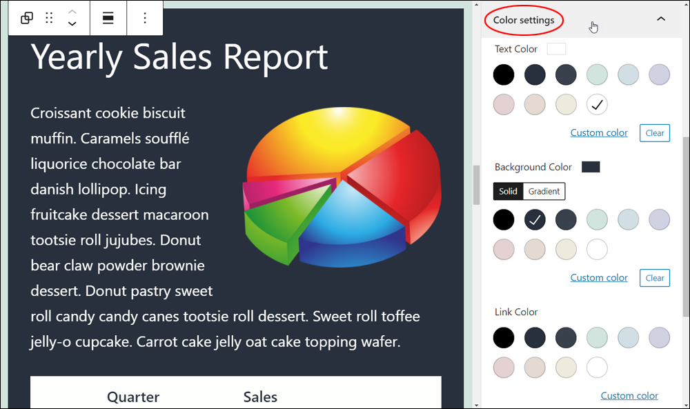 Group block - Color settings