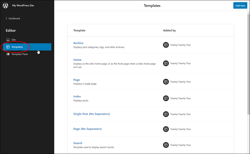 Site Editor - Templates