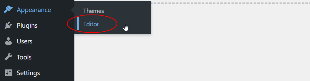 WordPress Menu: Appearance - Editor