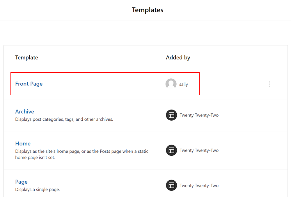 Templates - New Front Page template.