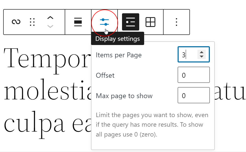 Query Loop block - Display Settings