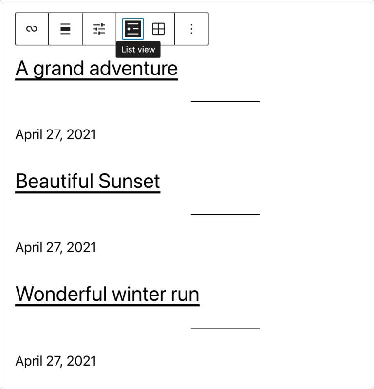 Query Loop Block - List View