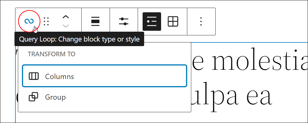 Query Loop: Change block type of style.