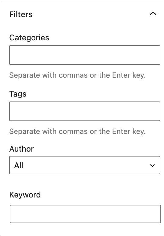 Query Loop block - Filters