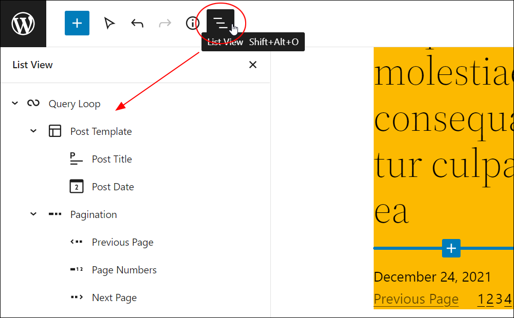 List View - Query Loop block