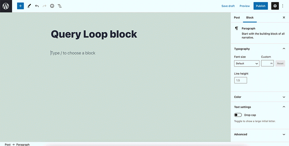 Query Loop block features.