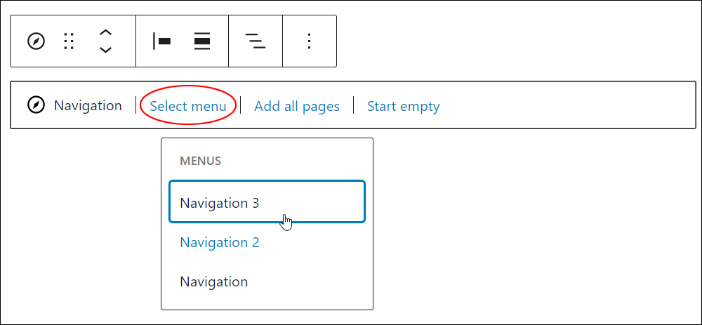 Navigation block - Select menu - Navigation block menus.