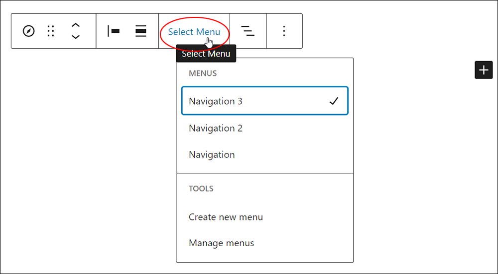 Navigation block - Select Menu.