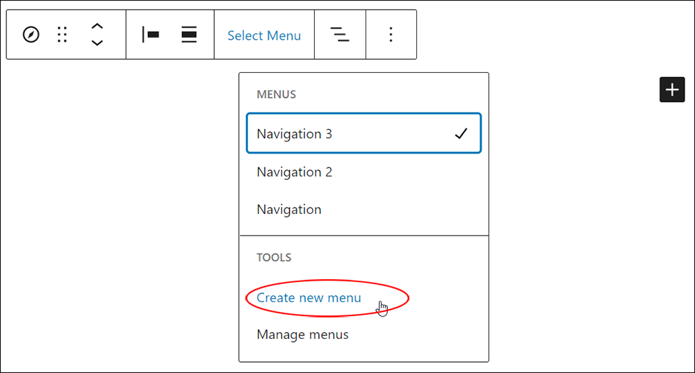 Navigation block - Tools - Create new menu.