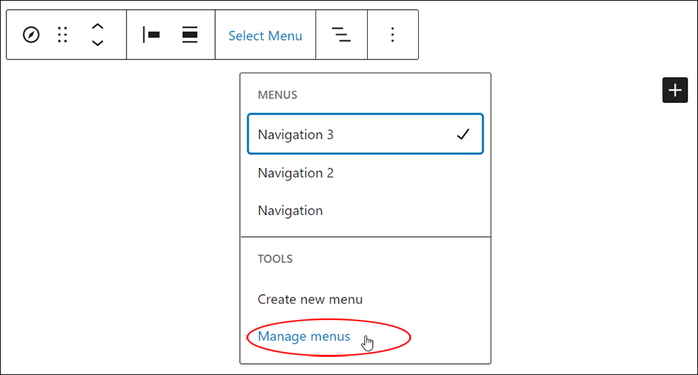 Navigation block - Select Menu - Manage menus.