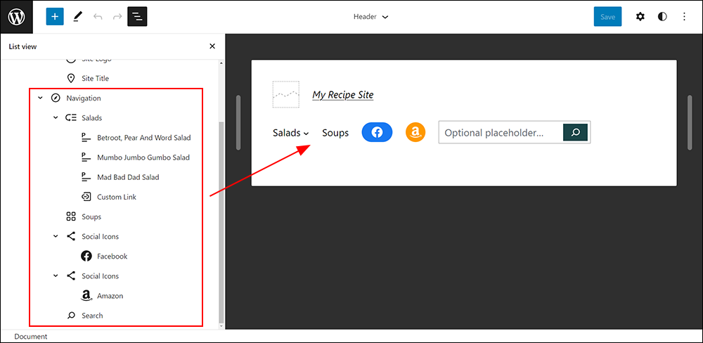 List View - Navigation block.