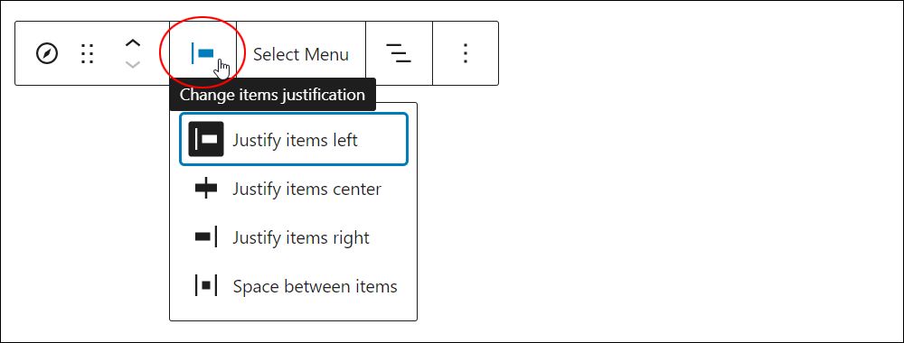 Navigation block - Change items justification option