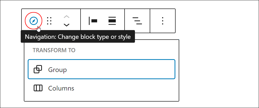 Navigation Loop: Change block type of style.