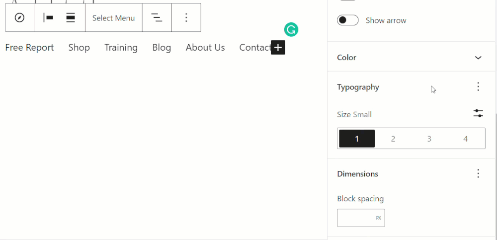 Navigation block settings - Typography