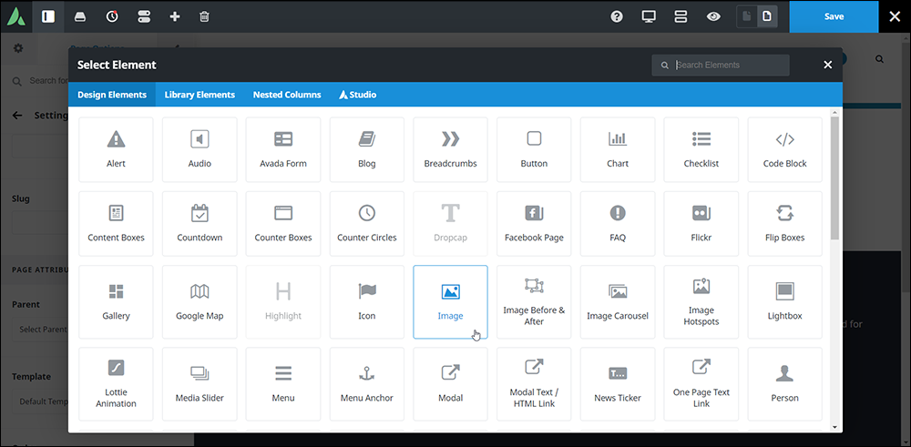 Avada Page Builder - Elements screen