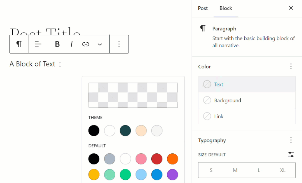 Color settings: Selecting a color from the Default pallet.