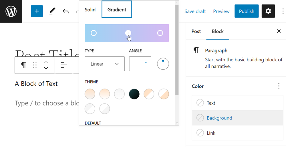 WordPress Block Color Settings - Adding a new control point to a gradient.