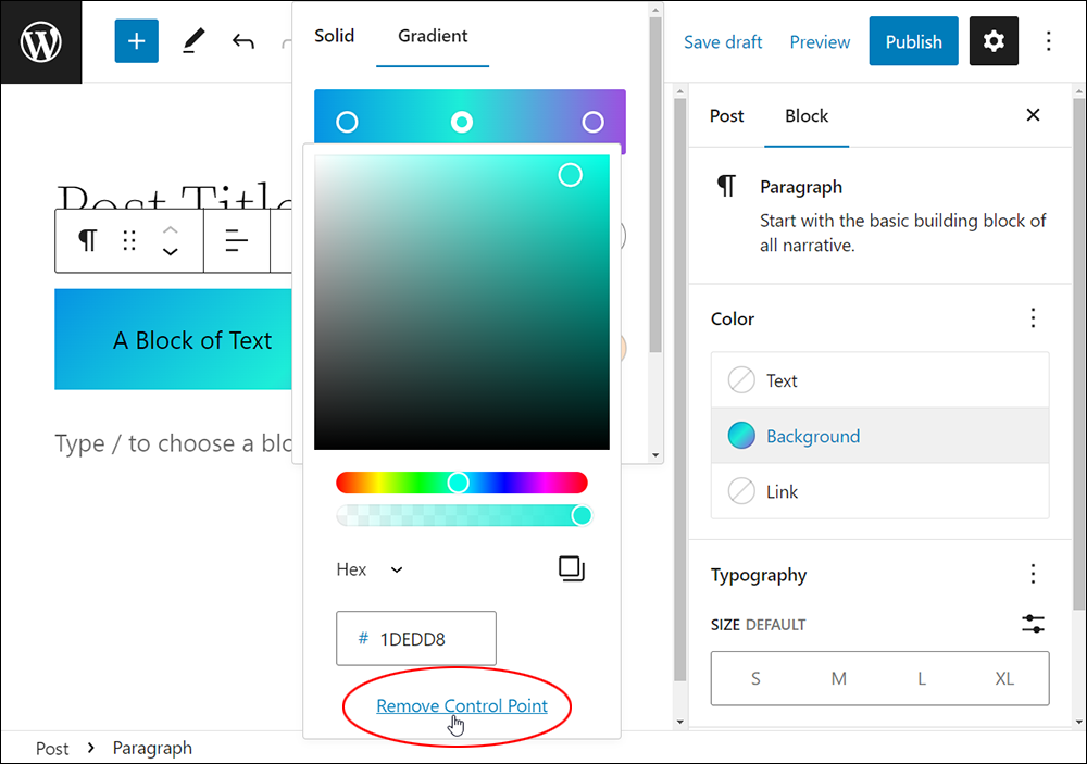 WordPress Block Color Settings - Remove Control Point