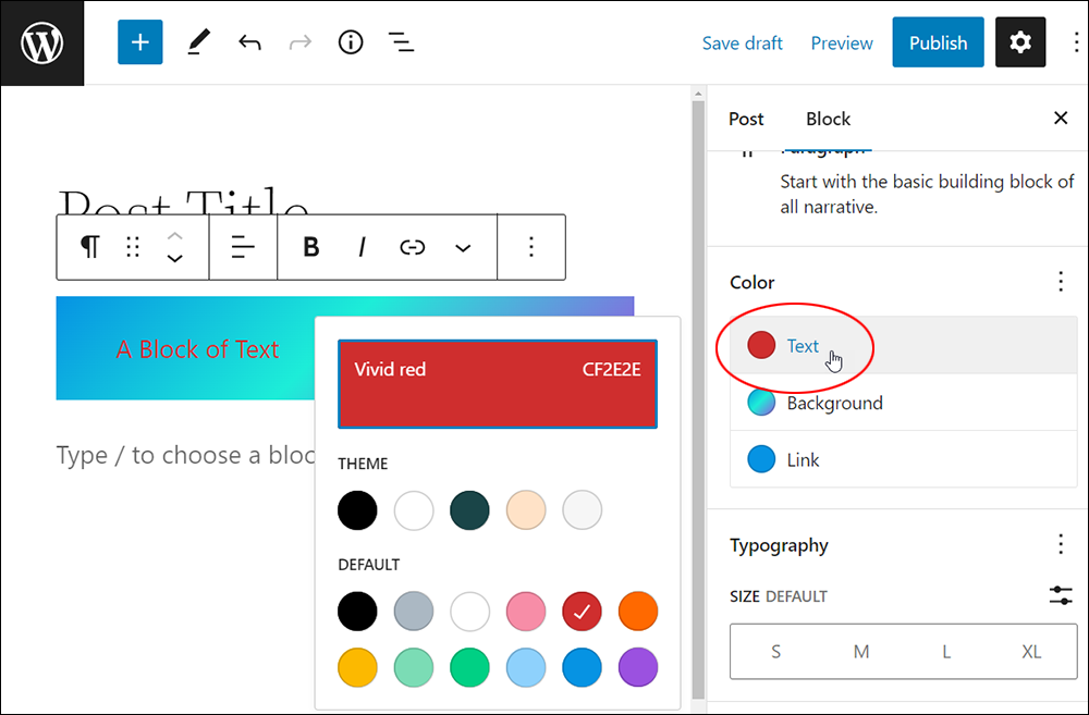 WordPress Block Settings: Color Settings - Text 