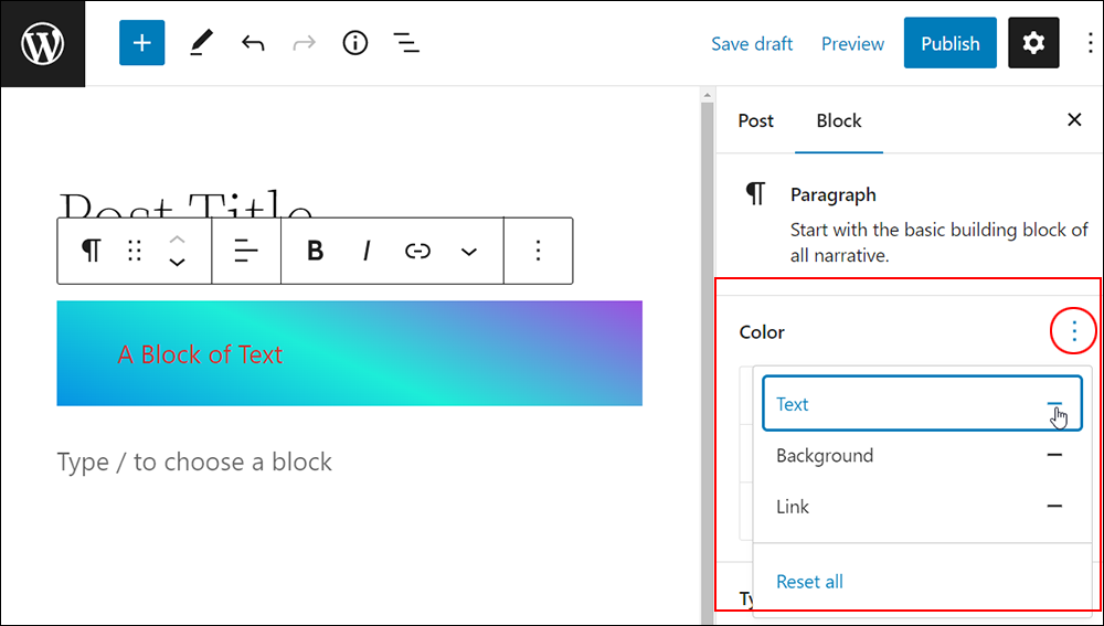 WordPress Block Color Settings - Remove color settings