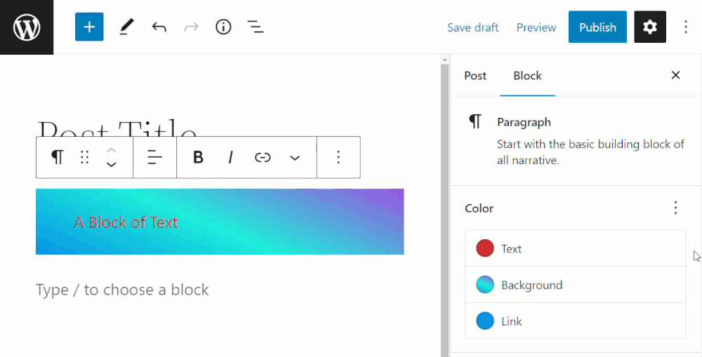 Removing Block Color Settings