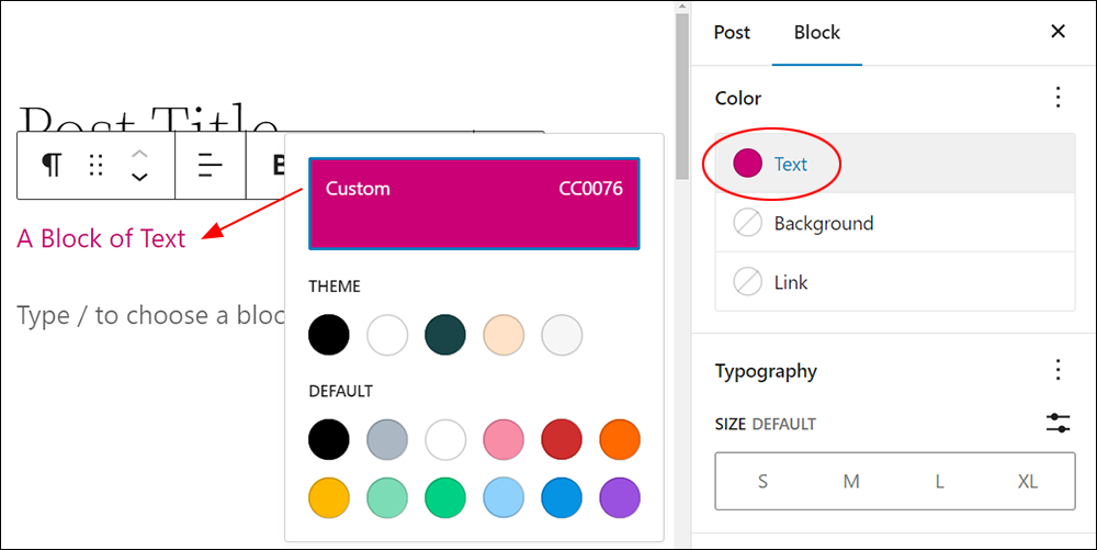 Adding color to text using the Color Picker tool.