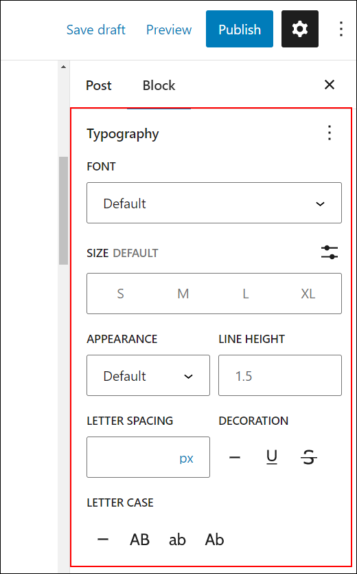 Block Settings: Typography