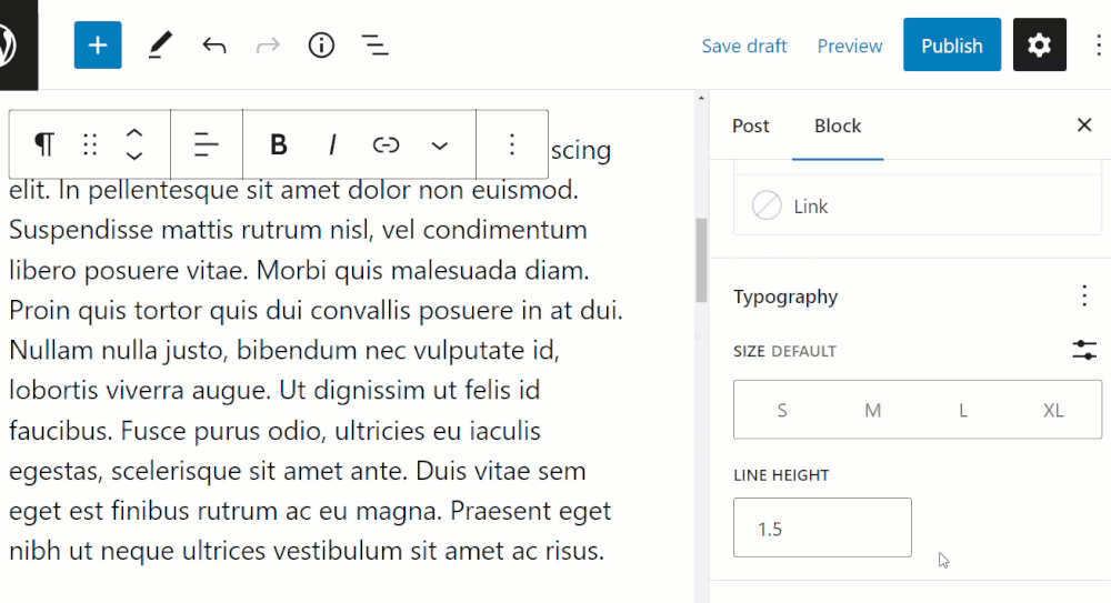 Block Settings: Typography - Typography options - Line height