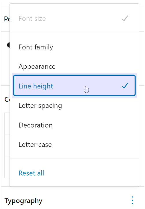 Block Settings: Typography - Typography options - Line height