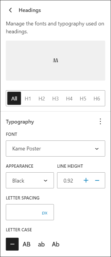 Global Styles - Typography - Elements - Headings