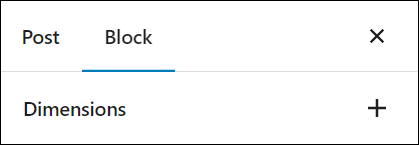 Block Settings: Dimensions - Default settings panel